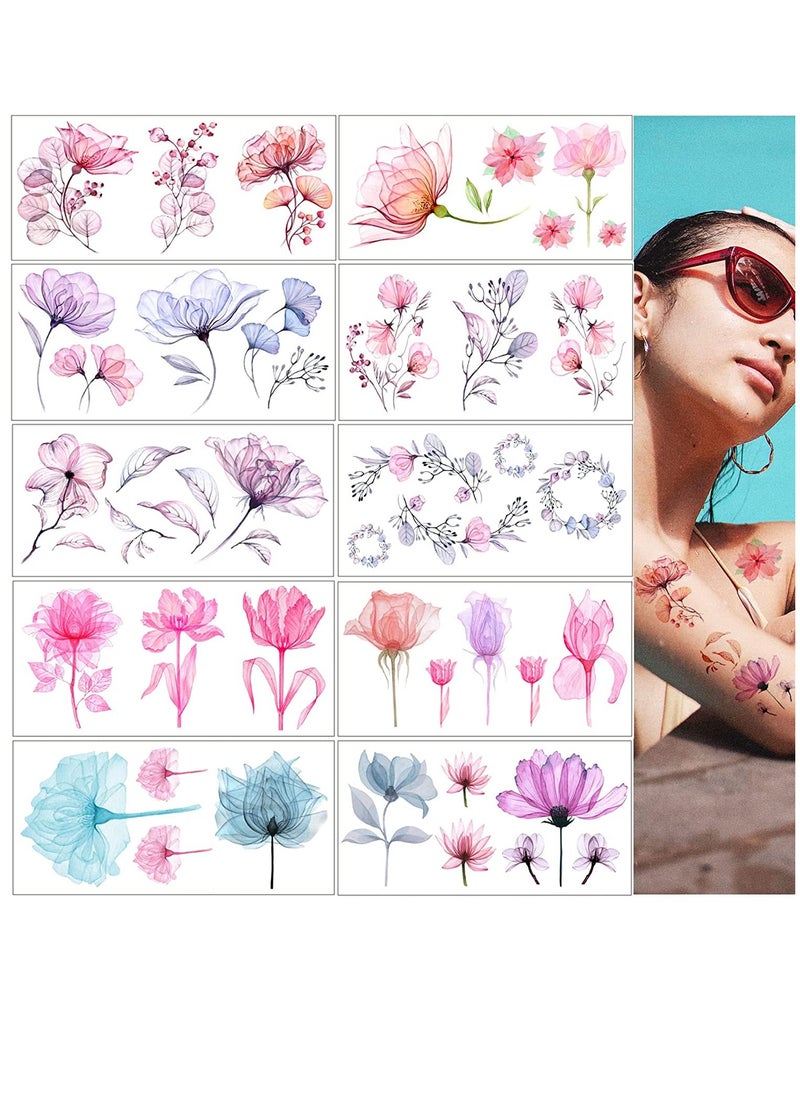 SYOSI - Flower Temporary Tattoos for Girls Women SYOSI 10 Sheets Fake Watercolor Rose Lily Tattoo Stickers Waterproof Art for Face Body Arm Kids Birthday Party Favors Makeup Supplies Gifts - Image 1