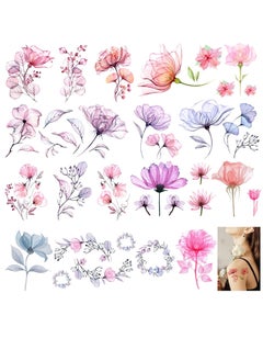 Flower Temporary Tattoos for Girls Women SYOSI 10 Sheets Fake Watercolor Rose Lily Tattoo Stickers Waterproof Art for Face Body Arm Kids Birthday Party Favors Makeup Supplies Gifts