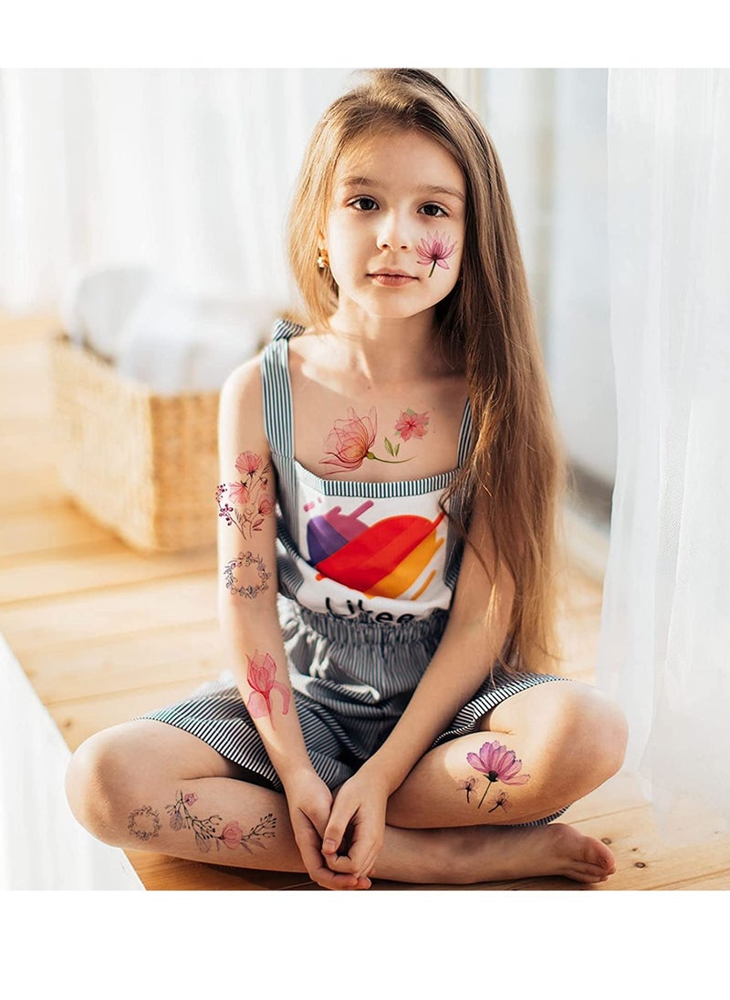 SYOSI - Flower Temporary Tattoos for Girls Women SYOSI 10 Sheets Fake Watercolor Rose Lily Tattoo Stickers Waterproof Art for Face Body Arm Kids Birthday Party Favors Makeup Supplies Gifts - Image 1