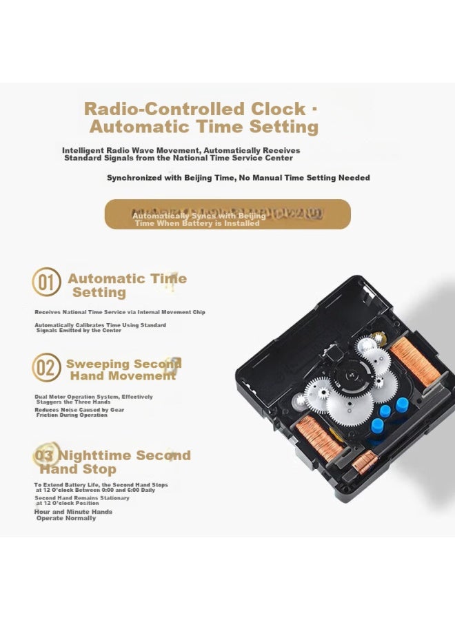 Timess Wall Clock Living Room Clock Simple Home Temperature Perpetual Calendar Radio Wall Clock 36cm - Image 3