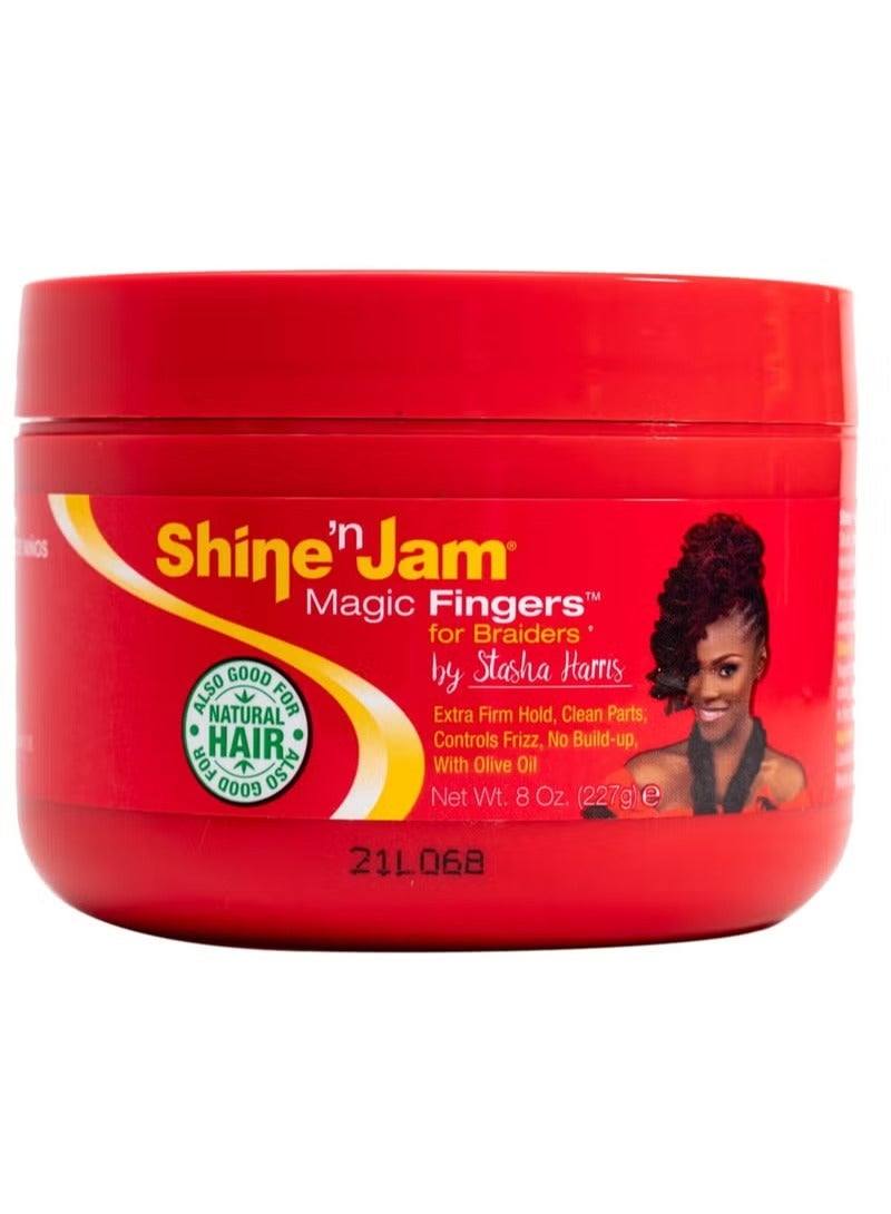 Shine 'n Jam Shine & Jam Magic Fingers Braid Gel - Provides Strong Hold with Non-Greasy Shine - Strengthens Hair with Silk Proteins - Works on Any Hair Texture to Create Multiple Styles - 227g - Image 1