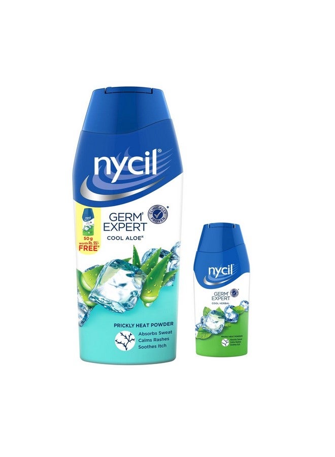 Nycil Germ Expert Cool Aloe Prickly Heat And Cooling Powder - 150 G + 50 G Free (Nycil Cool Herbal Powder) | Get Relief From Skin Problems - Image 1