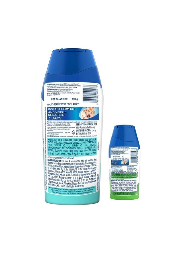 Nycil Germ Expert Cool Aloe Prickly Heat And Cooling Powder - 150 G + 50 G Free (Nycil Cool Herbal Powder) | Get Relief From Skin Problems - Image 2