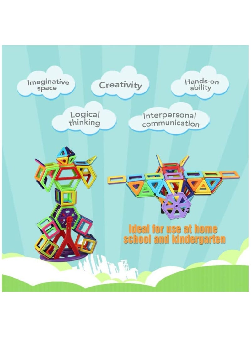64 Pieces Educational Magnetic Color Tile Geometry Magnetic Building Blocks Playset Durable and Sturdy