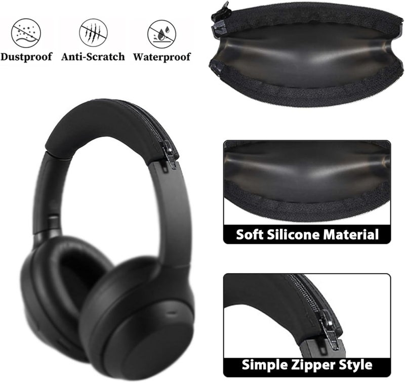 وسادة عصابة الرأس السيليكونية المضادة للعرق من Adhiper لسماعات Sony WH-1000XM3/WH-1000XM4 - واقي قابل للغلق والغسل والحماية من الغبار، بديل وسادة علوية، أسود - Image 3