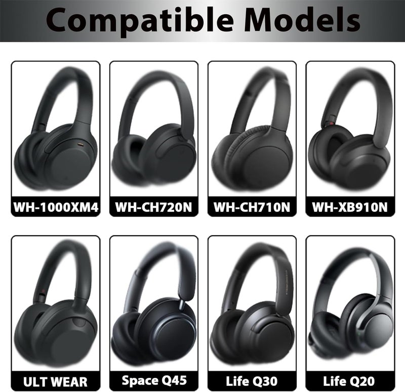وسادة عصابة الرأس السيليكونية المضادة للعرق من Adhiper لسماعات Sony WH-1000XM3/WH-1000XM4 - واقي قابل للغلق والغسل والحماية من الغبار، بديل وسادة علوية، أسود - Image 2