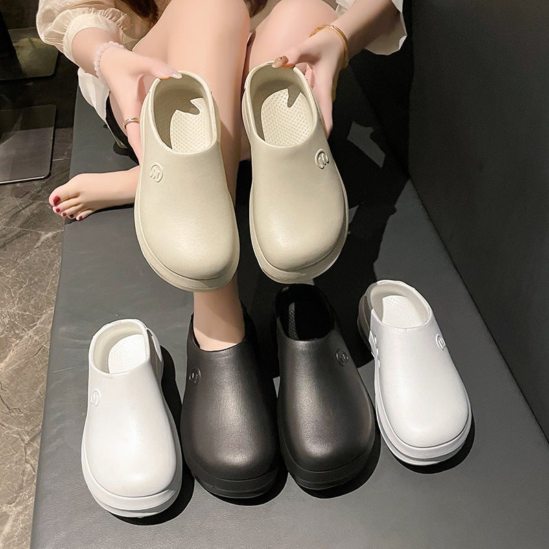 Thick-Soled Chef Shoes, Closed-Toe Slippers For Women, Height-Increasing Clogs, Sandals For Men, Non-Slip, Wear-Resistant, Fashionable Nurse Shoes For Outdoor Wear - Image 2