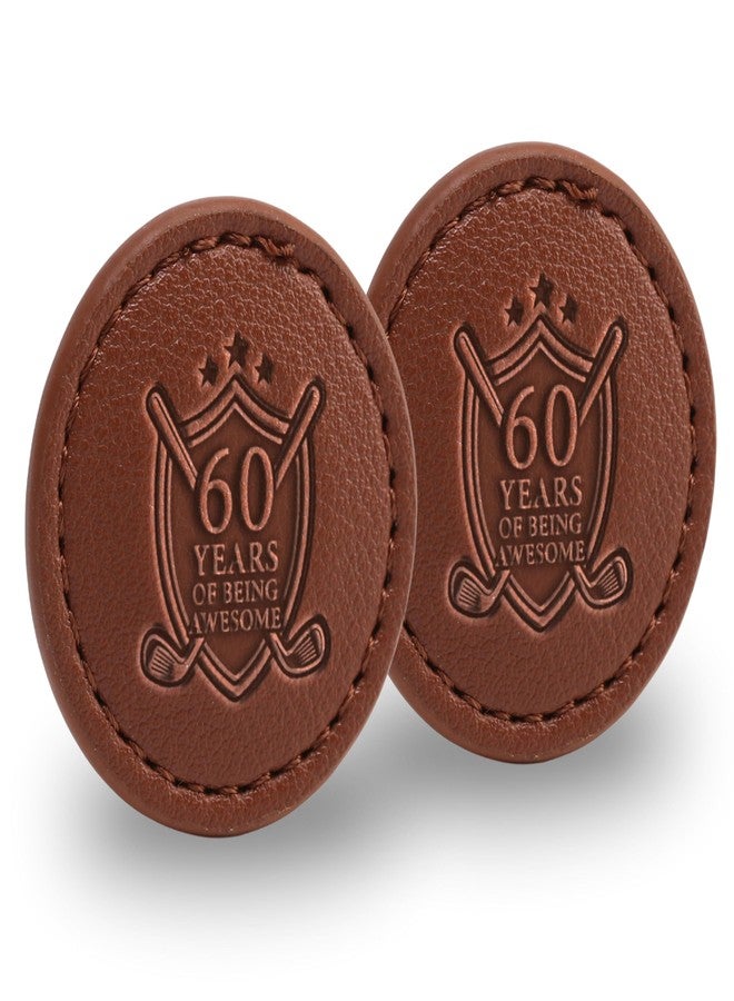 CybGene 60th Birthday Gifts for Men Golf Ball Markers (Tan, Set of 2), 60th Birthday Leather Golf Markers Golf Accessories, Birthday, Christmas - Image 1