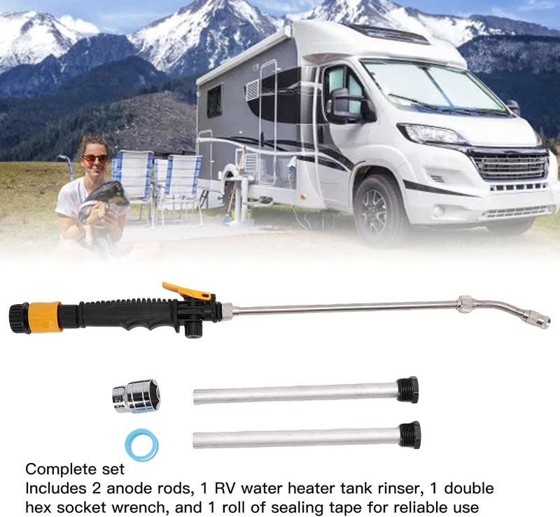 Luocute RV Water Heater Anode Rod Flush Wand Kit, 2 Anode Rods 1 Flush Wand Dual Hex Socket Wrench with Removable Nozzle, for Mor Flo Hot Water Heater Tank Maintenance - Image 5