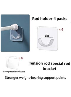 Halamine Adhesive Curtain Rod Holder, Shower Curtain Rod Mount Holder for Wall Adhesive Shower Rod Tension Retainer,Transparent Tension Bracket, No Drilling (4 Pack),1.58 x 0.47 in  - Image 4
