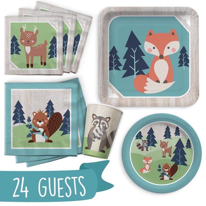 Woodland Animal Birthday Party Supply Set  Super Cute AllInOne 120 Piece Set Includes Plates Cups and Napkins  Serves 24 Guests  Forest Creature Theme Perfect for Birthdays or Baby Showers