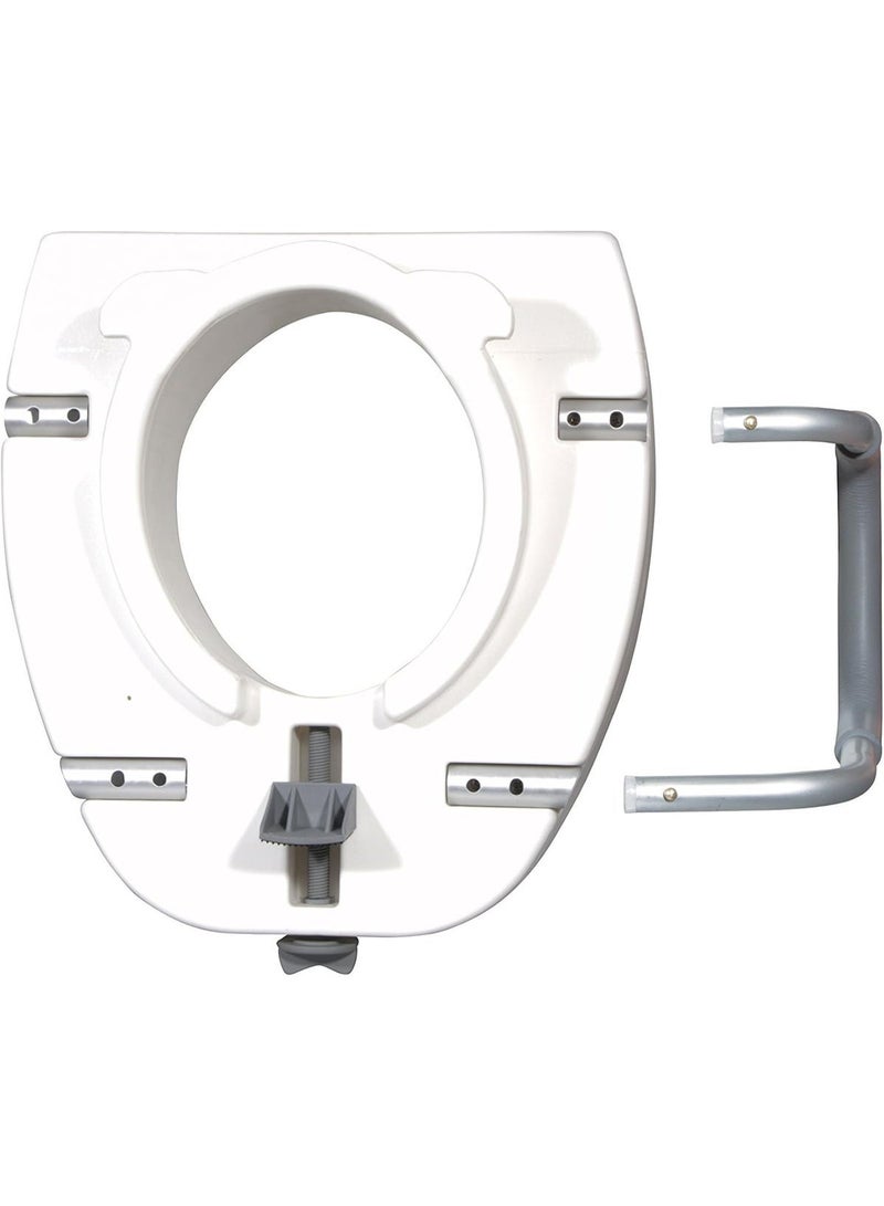 Premium plastic raised toilet seat with locking system and removable padded armrests, 5 inches high - Image 2