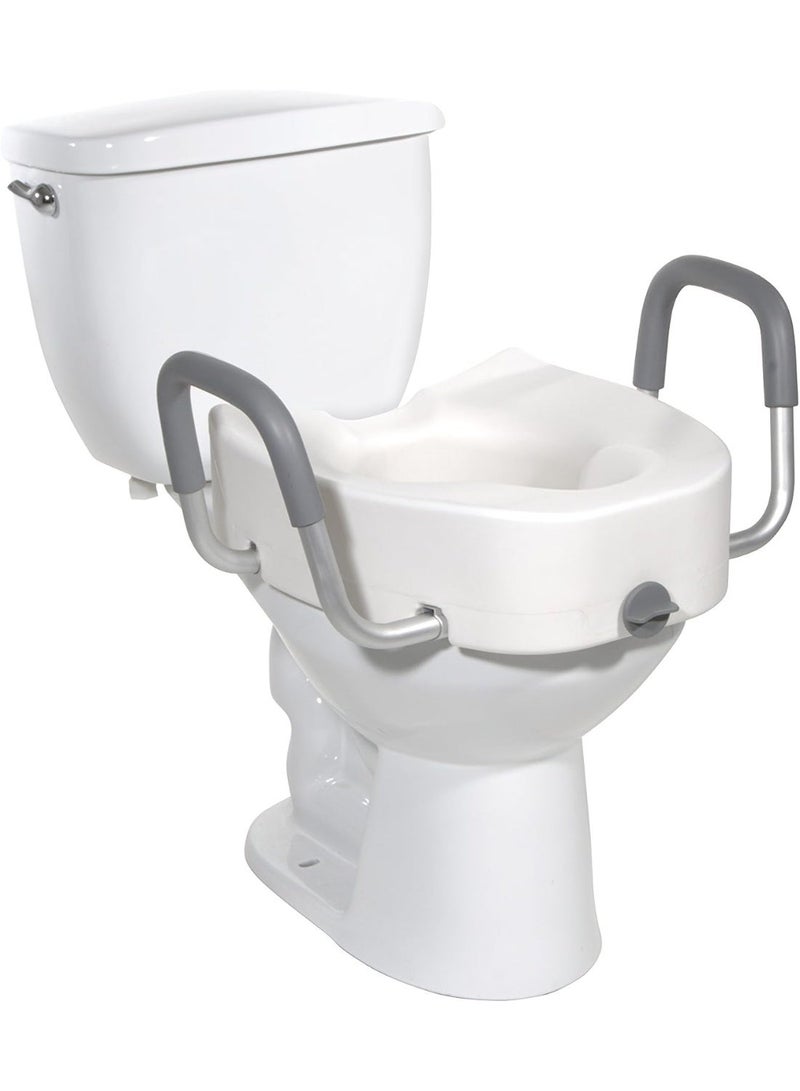 Premium plastic raised toilet seat with locking system and removable padded armrests, 5 inches high - Image 3