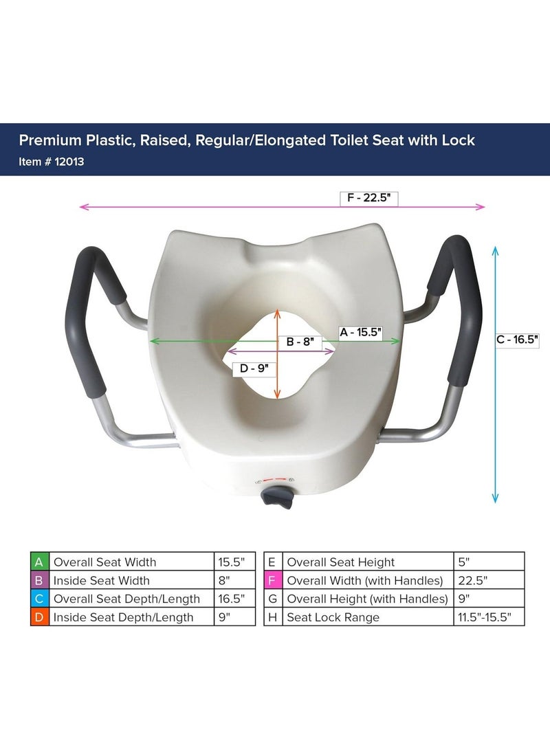 Premium plastic raised toilet seat with locking system and removable padded armrests, 5 inches high - Image 5
