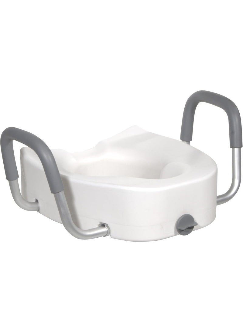 Premium plastic raised toilet seat with locking system and removable padded armrests, 5 inches high - Image 1