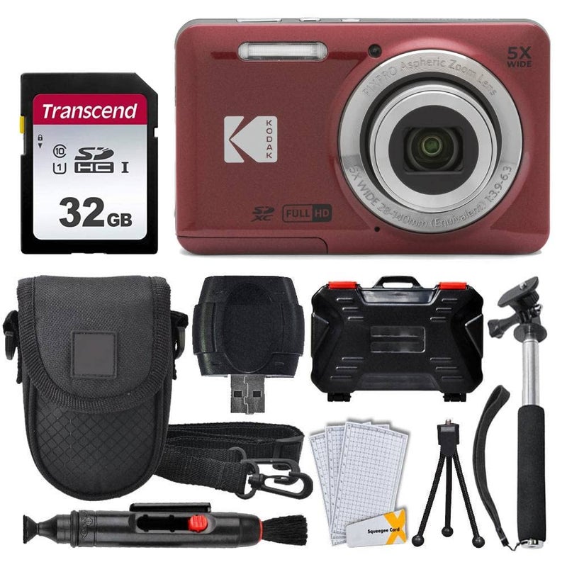 Photo4Less كاميرا كوداك PIXPRO FZ55 الرقمية (أحمر) + بطاقة ذاكرة 32 جيجابايت + حقيبة كاميرا نقطة وتصوير + monopod قابل للتمديد + قلم تنظيف العدسة + واقيات شاشة LCD + حامل ثلاثي القوائم على الطاولة حزمة شاملة - Image 3