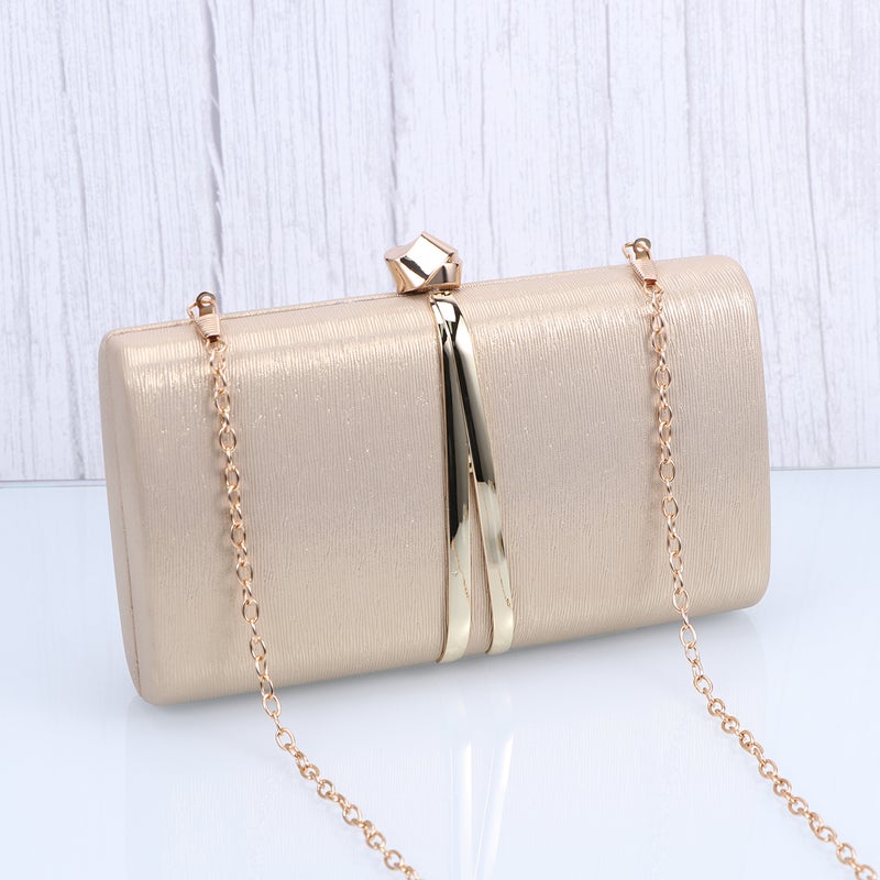 1pc Evening Bag Handbag Wedding Party Handbag Clutch Bag Purse Simple Embossing for Women Ladies (Golden) - Image 1