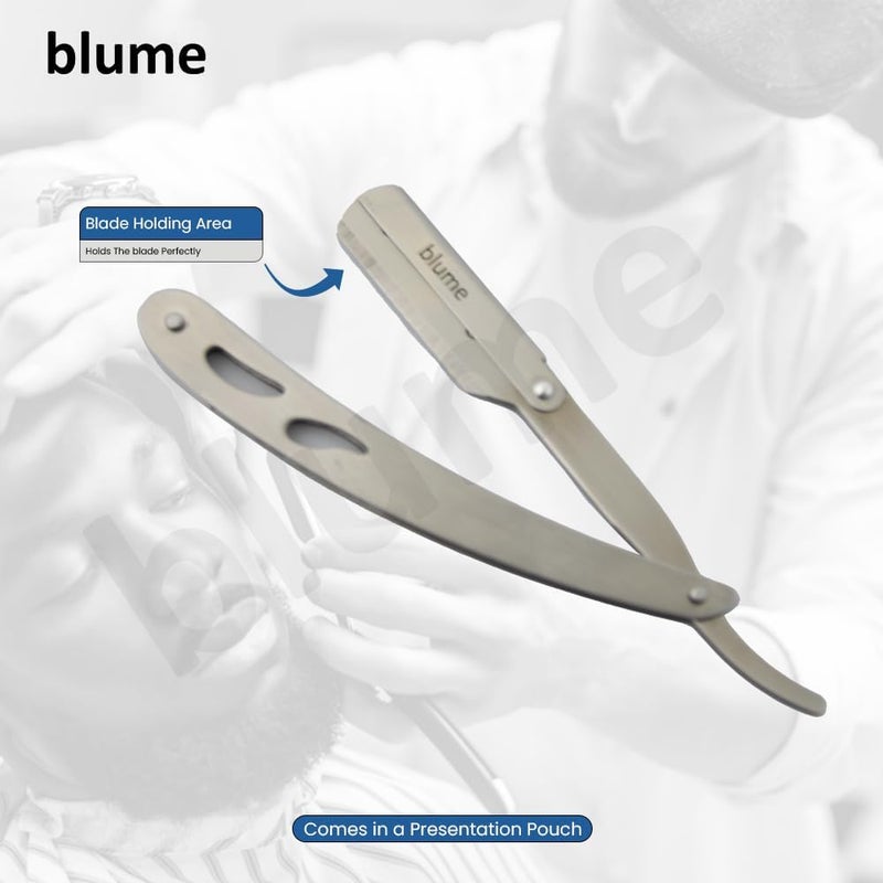 blume Straight Edge Razor for Men Shaving and Professional Barbers – Matte Black Light Weight Single Blade Razor - Moustache & Beard Shaving - Japanese Stainless Steel (Silver) - Image 2