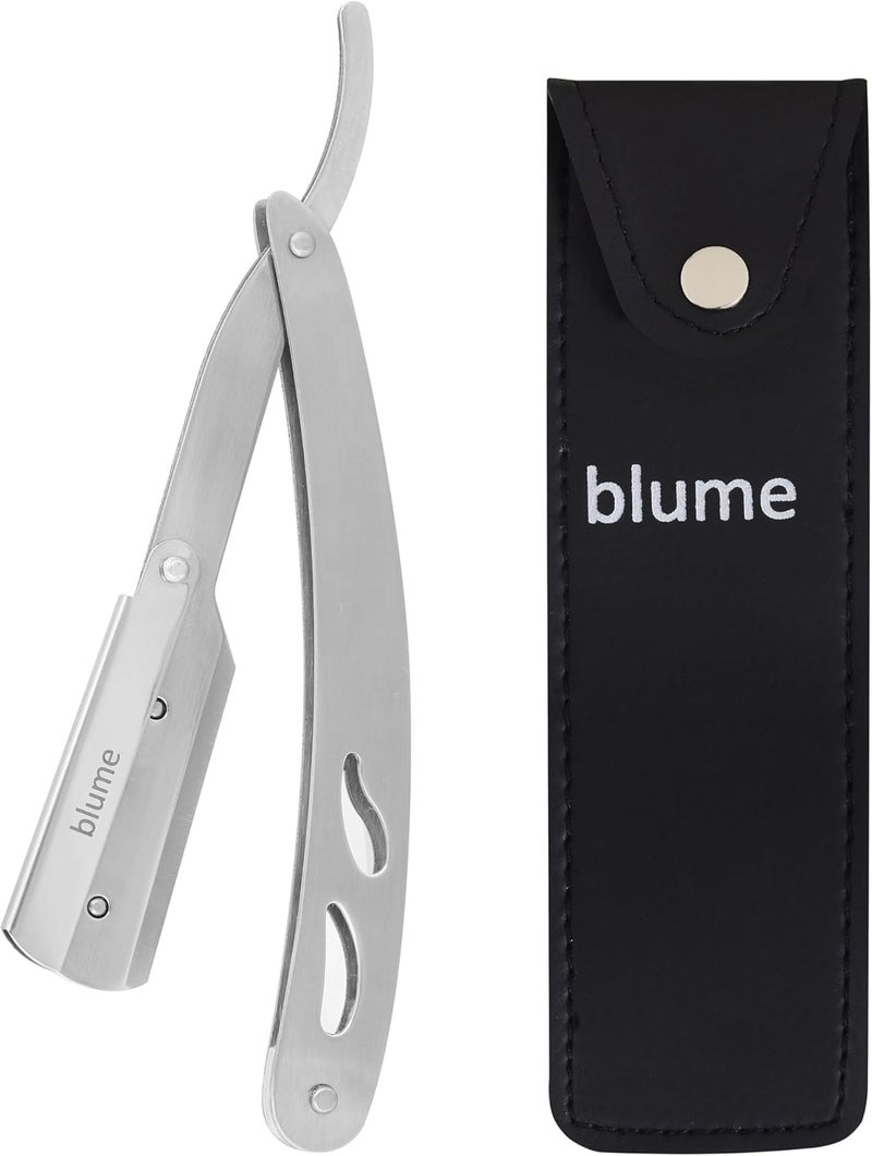 blume Straight Edge Razor for Men Shaving and Professional Barbers – Matte Black Light Weight Single Blade Razor - Moustache & Beard Shaving - Japanese Stainless Steel (Silver) - Image 1