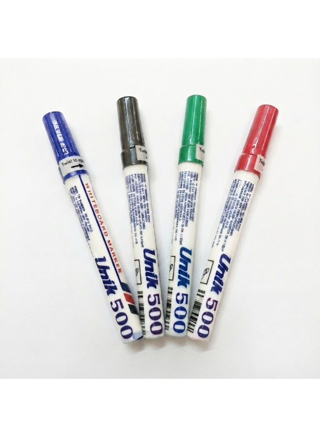 UNIK 4-piece whiteboard marker set in red, blue, black, and green + a free highlighter pen - Image 3