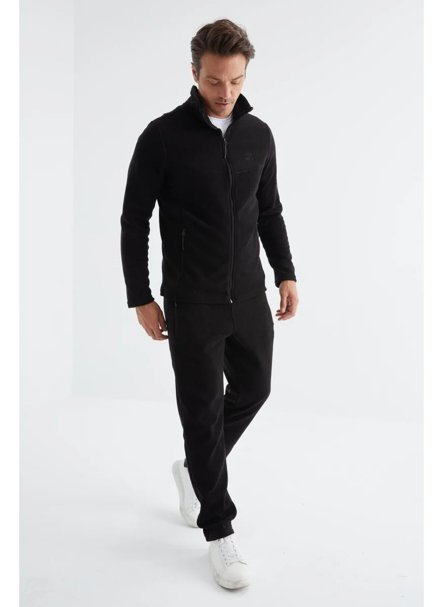 Tommy Life Black Stand Collar Basic Men's Polar Fleece Tracksuit - 85193