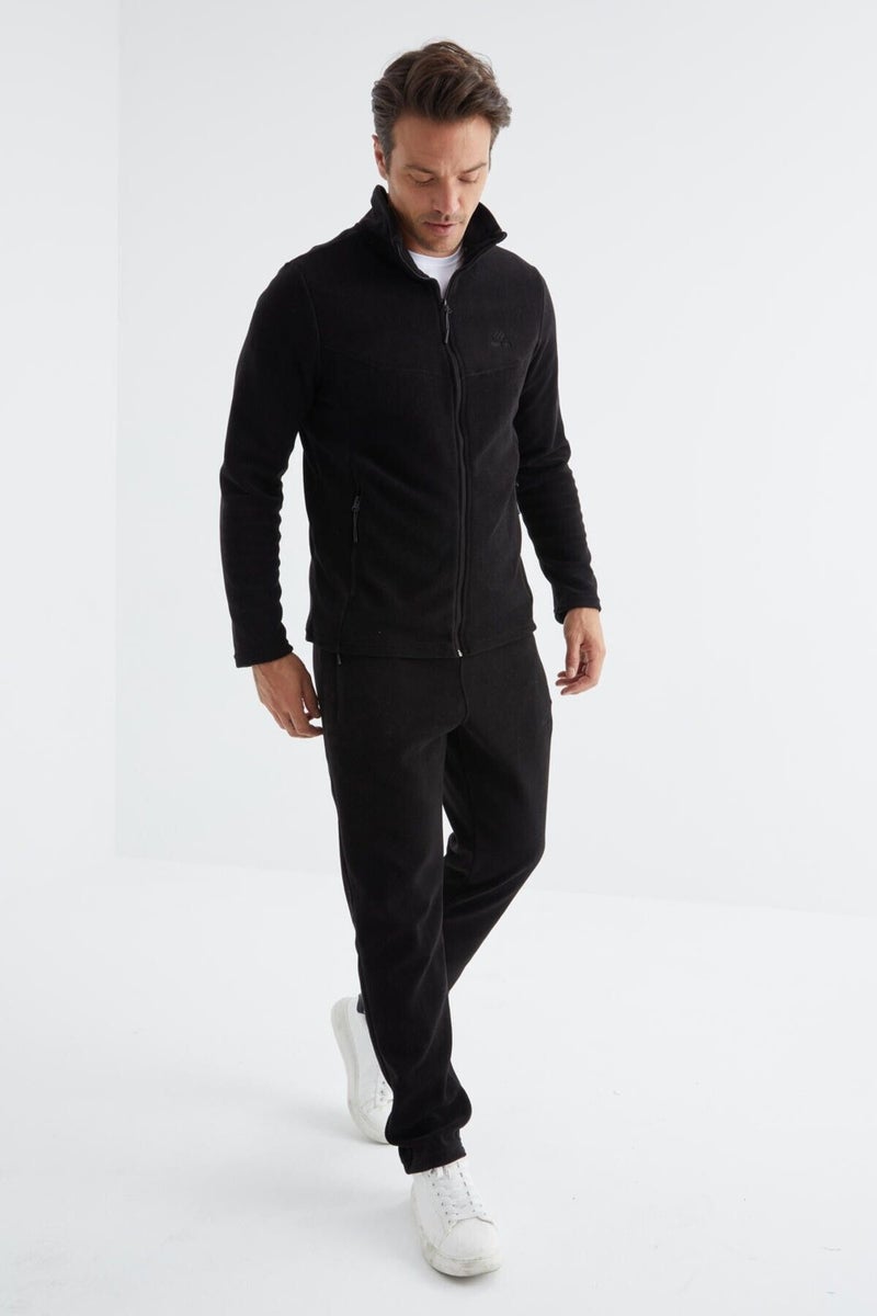 Tommy Life Black Stand Collar Basic Men's Polar Fleece Tracksuit - 85193  - Image 1