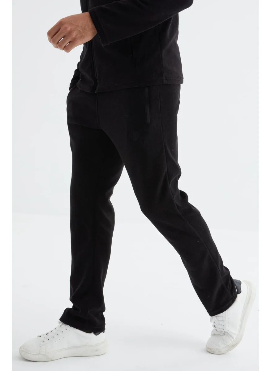 Tommy Life Black Stand Collar Basic Men's Polar Fleece Tracksuit - 85193