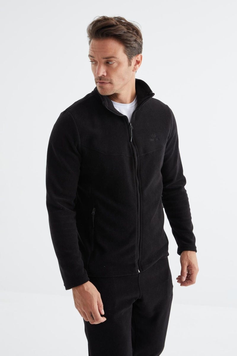 Tommy Life Black Stand Collar Basic Men's Polar Fleece Tracksuit - 85193  - Image 4