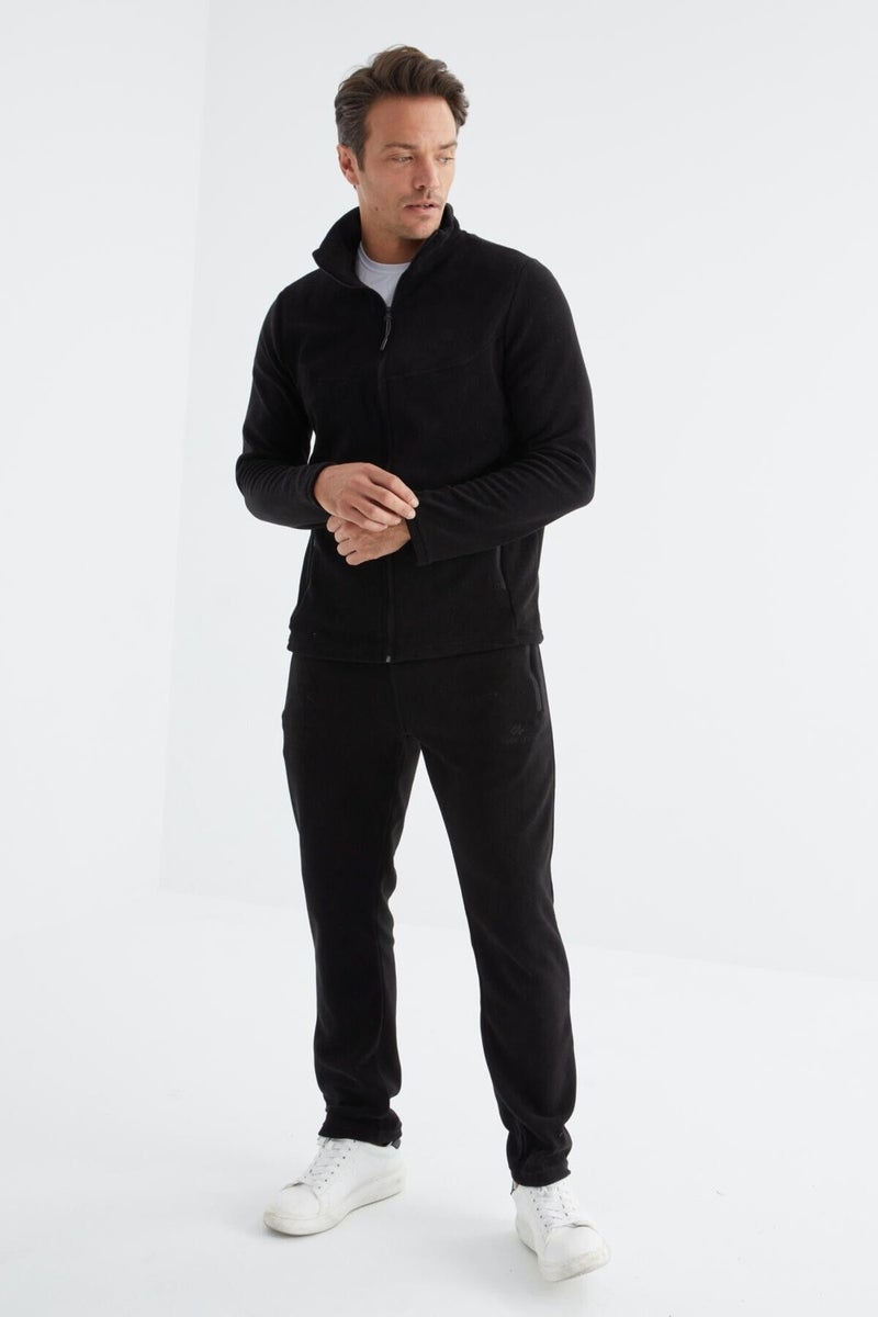 Tommy Life Black Stand Collar Basic Men's Polar Fleece Tracksuit - 85193  - Image 3