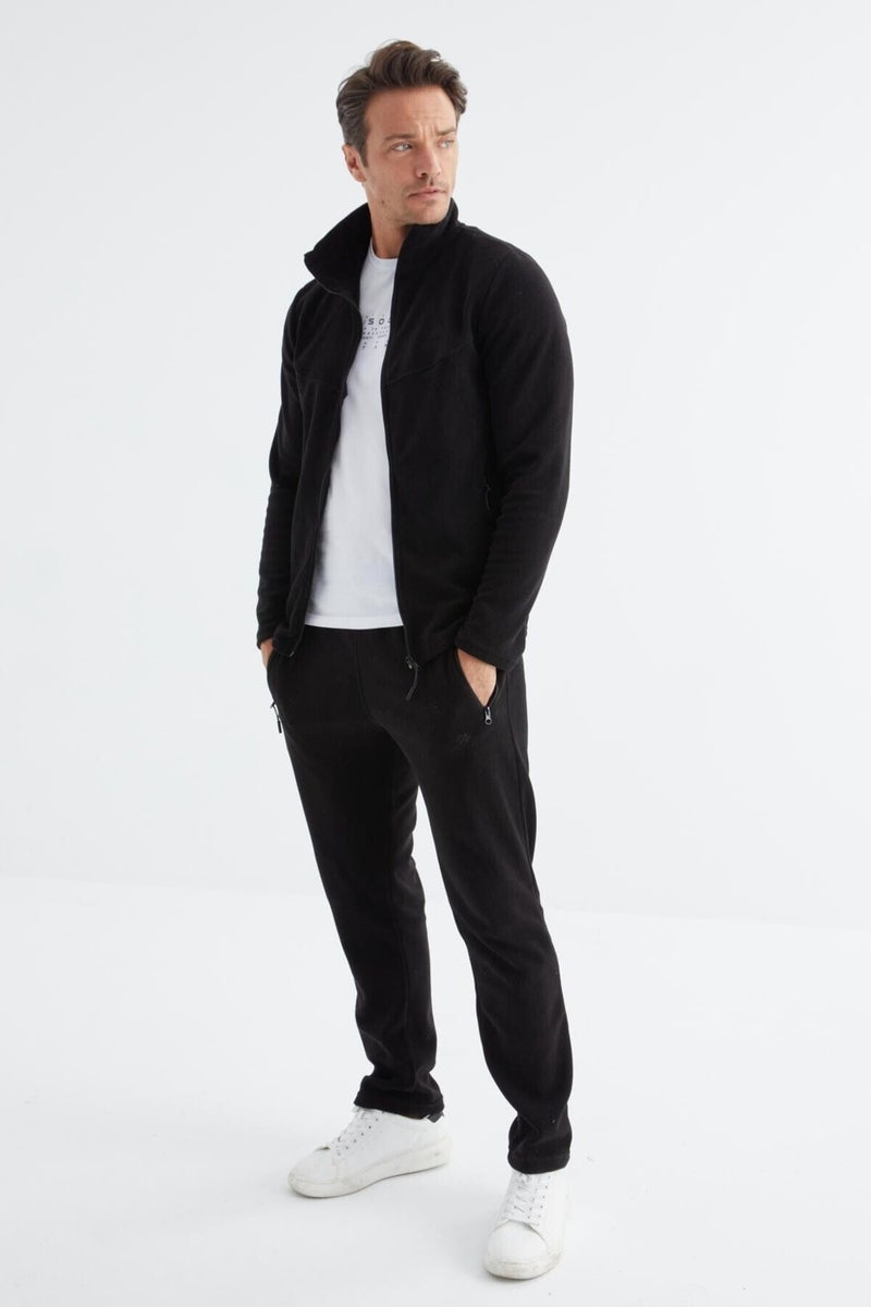 Tommy Life Black Stand Collar Basic Men's Polar Fleece Tracksuit - 85193  - Image 5