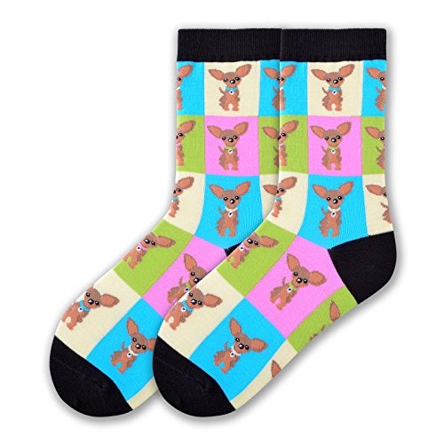 K. Bell Socks Women's Dog Lover's Fun & Cute Novelty Crew Socks, Chihuahua (Multi), Shoe Size: 4-10 - Image 1
