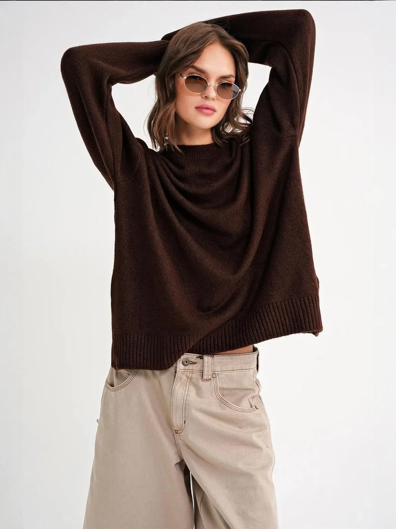 Mixray Coffee Brown Mixray Oversized Knitwear Sweater for Women | Best Price UAE