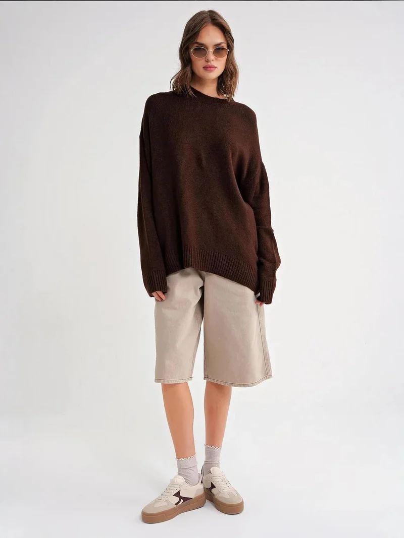 Mixray Coffee Brown Mixray Oversized Knitwear Sweater for Women | Best Price UAE