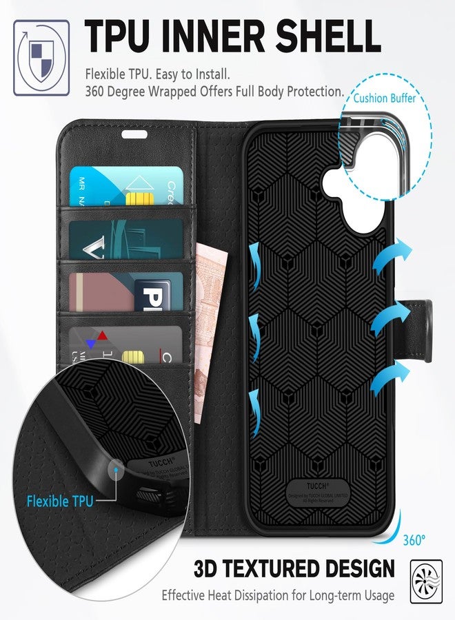 TUCCH iPhone 16 Plus Case, Black PU Leather Flip Cover Wallet Case with 4 Card Slots, Kickstand, RFID Blocking, Compatible with iPhone 16 Plus 6.7 Inch 2024 Release - Image 5