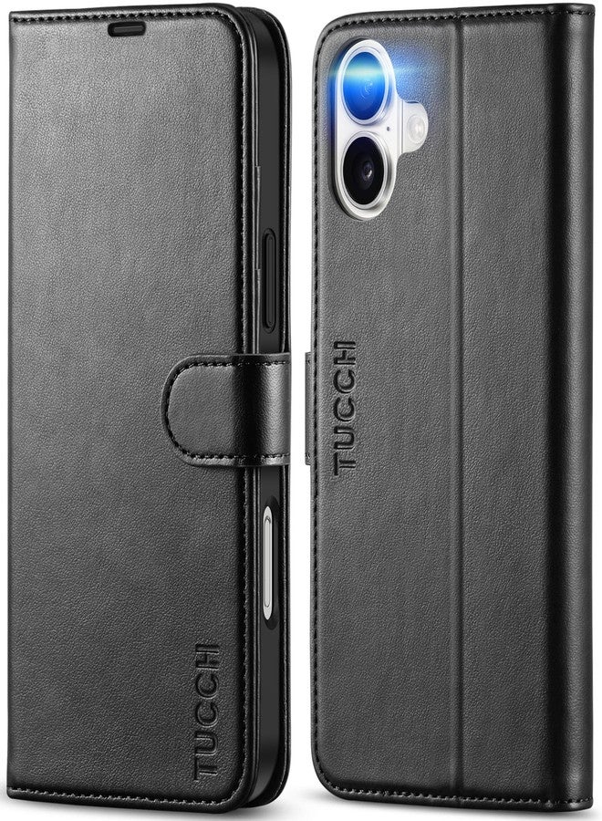 TUCCH iPhone 16 Plus Case, Black PU Leather Flip Cover Wallet Case with 4 Card Slots, Kickstand, RFID Blocking, Compatible with iPhone 16 Plus 6.7 Inch 2024 Release - Image 1