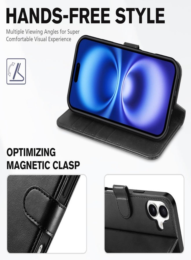 TUCCH iPhone 16 Plus Case, Black PU Leather Flip Cover Wallet Case with 4 Card Slots, Kickstand, RFID Blocking, Compatible with iPhone 16 Plus 6.7 Inch 2024 Release - Image 4