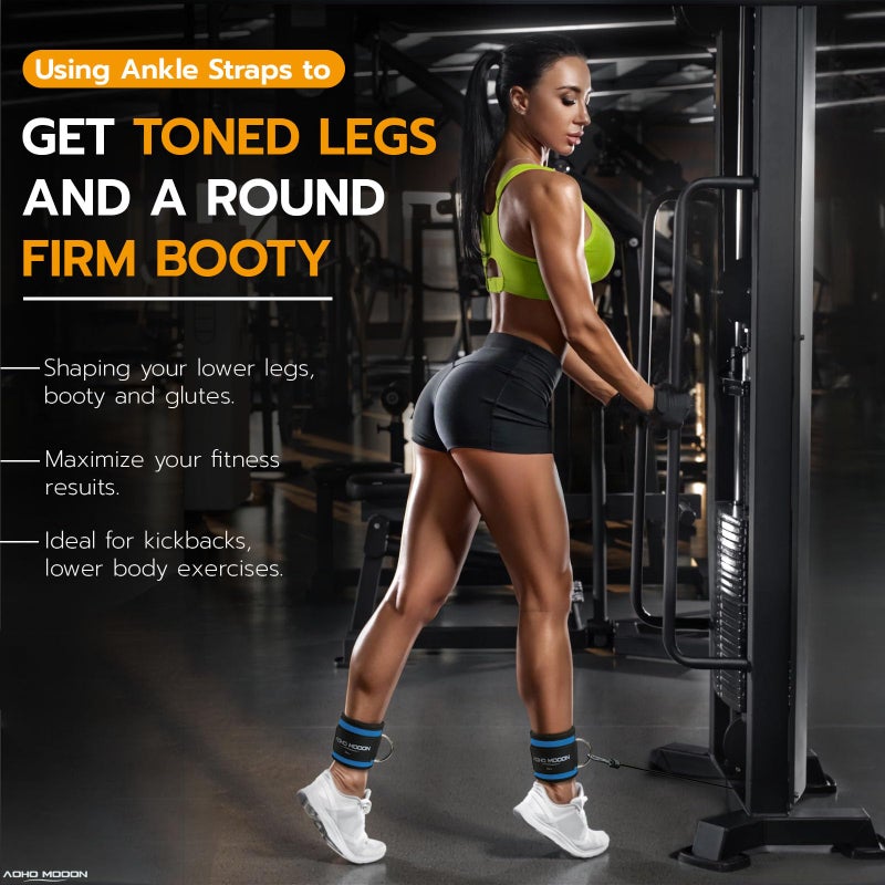 AOHO MOOON (Pair) Comfortable Adjustable Ankle Straps for Cable Machines Women, Gym Workout Leg Strap, Ankle Cuffs for Glute Workouts, Foot Straps for Kickback - Image 2