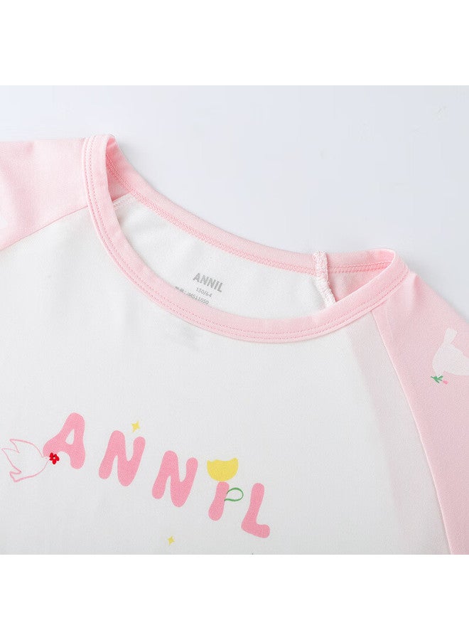 Annil Kids' Home Wear Set For Boys And Girls Spring New Collection Pink And White Flower 150 - Image 2