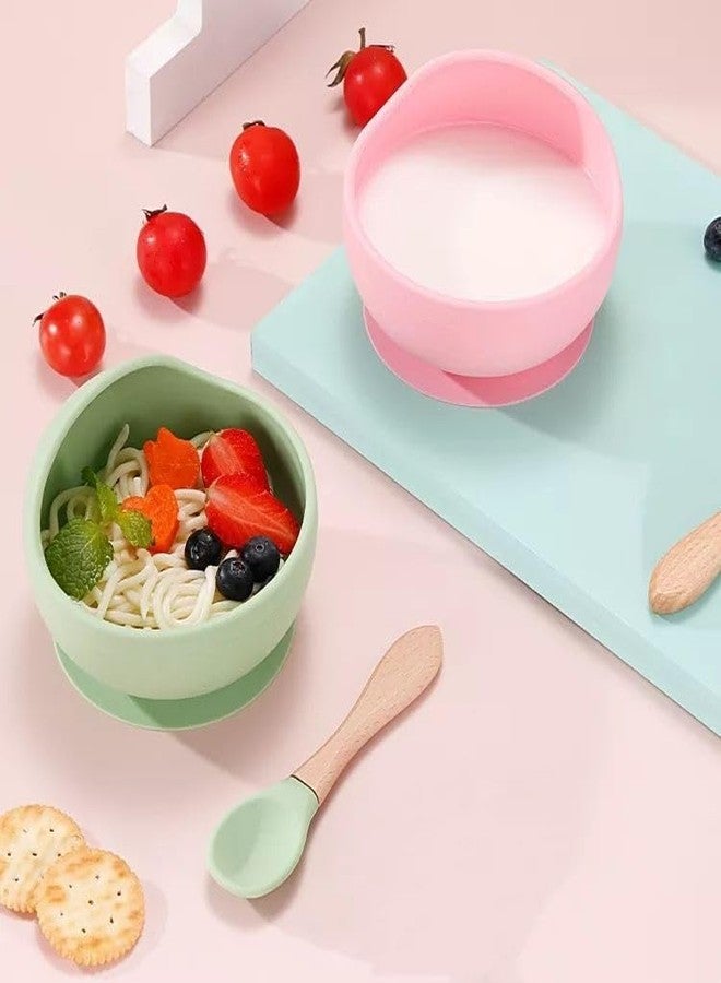 HEXONIQ® Baby Feeding Bowl & Spoon Weaning Set, Food Grade Silicone Suction Cup Bowl & Wooden Spoon with Stay Put Silicone Suction Bowl, Gift for Toddler Children Girls Boys (Dark Blue) - Image 4
