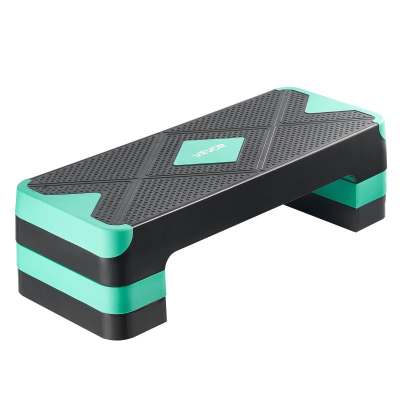 VEVOR Aerobic Exercise Step Platform, 28-Inch Workout Aerobic Stepper, Height Adjustable Fitness Training Step Deck Trainer with 4 Risers, Non-Slip Surface Bench for Home Gym Cardio Strength, Green - Image 1