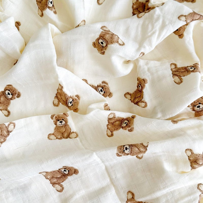 Ali+Oli Muslin Swaddle Blanket for Baby (Teddy Bear) Large 47" x 47" Soft Rayon Made from Bamboo & Organic Cotton, Machine Washable Receiving Blanket Wrap for Newborn to Toddler - Image 2