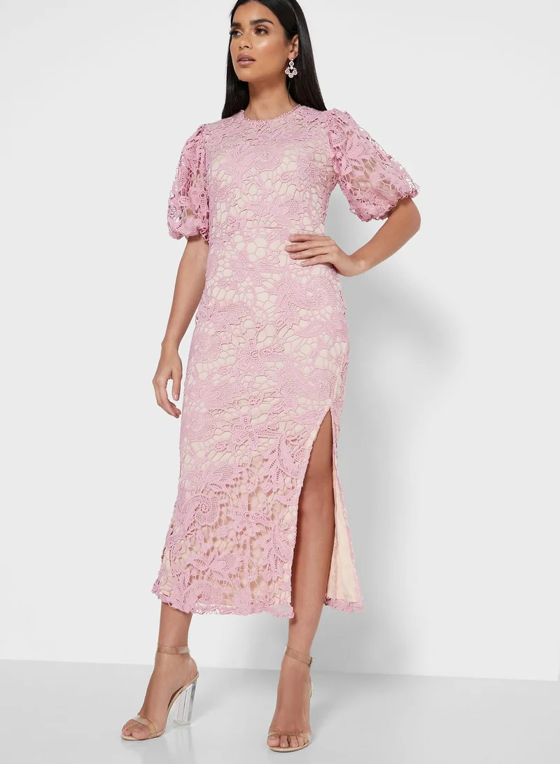Just Me Side Slit Lace Dress