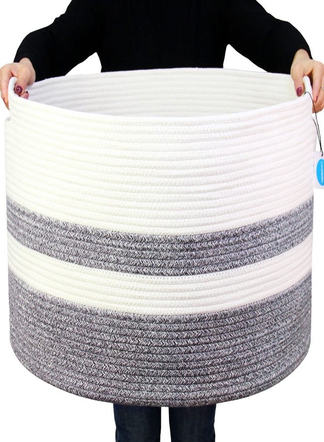 Casaphoria XXXLarge Cotton Rope Basket for Living Room - Woven Storage Basket with Handle for Blankets, Towels and Pillows Laundry Hamper | White and Grey (22" x 22" x 14") - Image 1
