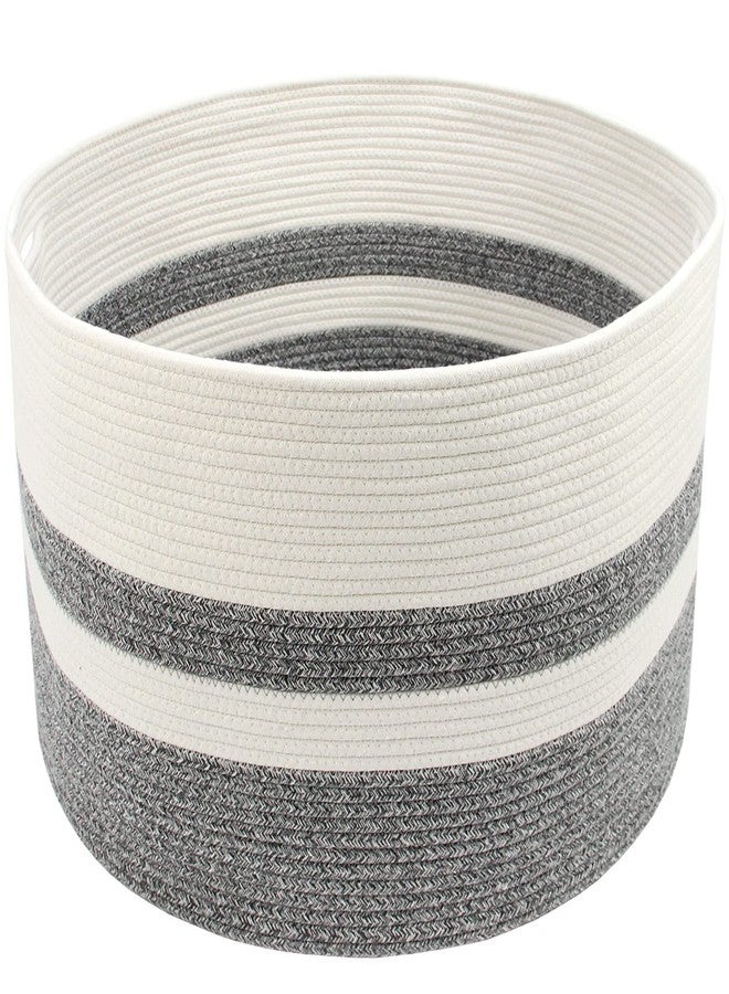Casaphoria XXXLarge Cotton Rope Basket for Living Room - Woven Storage Basket with Handle for Blankets, Towels and Pillows Laundry Hamper | White and Grey (22" x 22" x 14") - Image 2