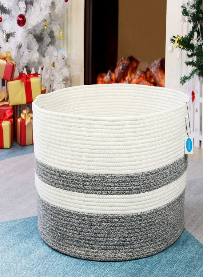Casaphoria XXXLarge Cotton Rope Basket for Living Room - Woven Storage Basket with Handle for Blankets, Towels and Pillows Laundry Hamper | White and Grey (22" x 22" x 14") - Image 5