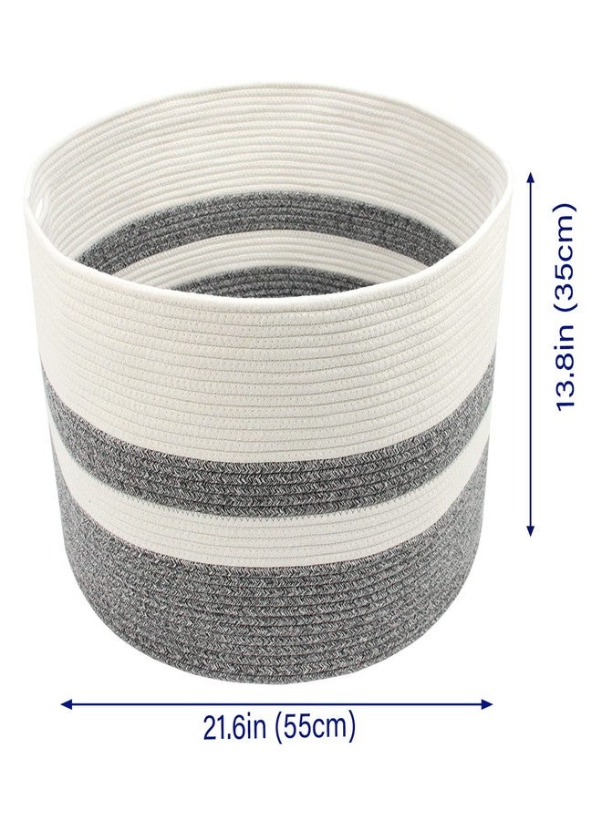 Casaphoria XXXLarge Cotton Rope Basket for Living Room - Woven Storage Basket with Handle for Blankets, Towels and Pillows Laundry Hamper | White and Grey (22" x 22" x 14") - Image 4
