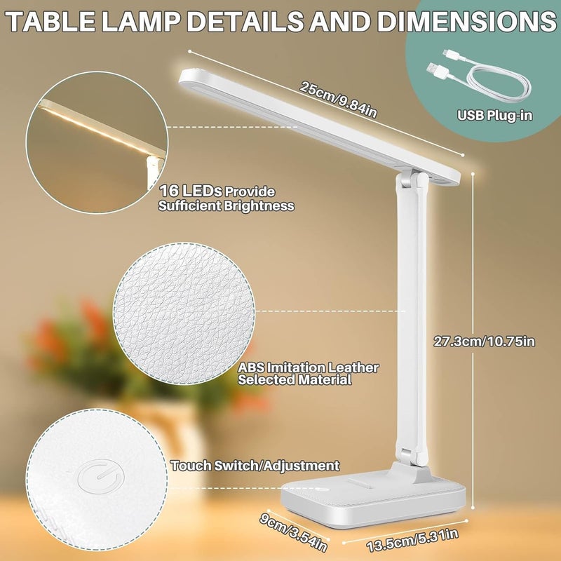 SKY-TOUCH LED Desk Lamp - Reading Lamp with Touch Control, Work from Home Essentials, Foldable Table Lamp with USB Plug 3 mode lighting, Eye Caring Reading Light for Office, Dormitory (White) - Image 2