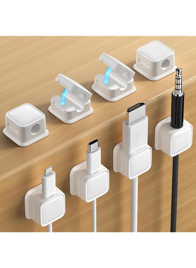 Green Tiger 8 Pack Magnetic Cord Organizer, Easy Secure Adhesive Cable Management, Wire Holder Keeper Organizer Management, Hide Or Organize Phone USB Charger Cable for Home,Office,Car,Desk,Nightstand (White) - Image 1