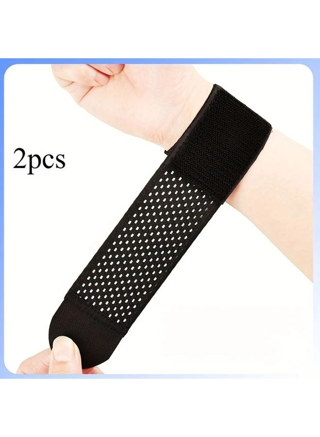 2pcs Dark Black Ultra Thin Compression Wrist Support Straps Soft High Elasticity Adjustable - Image 1