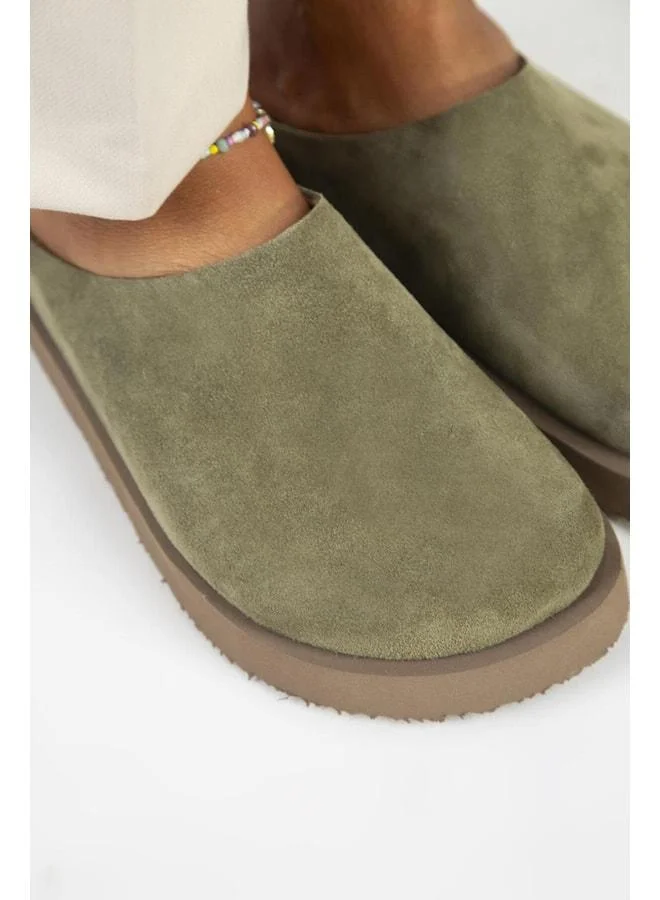 Manijero  (Jana) Women's Genuine Leather Flat Platform Khaki Slipper. for Women | Best Price UAE